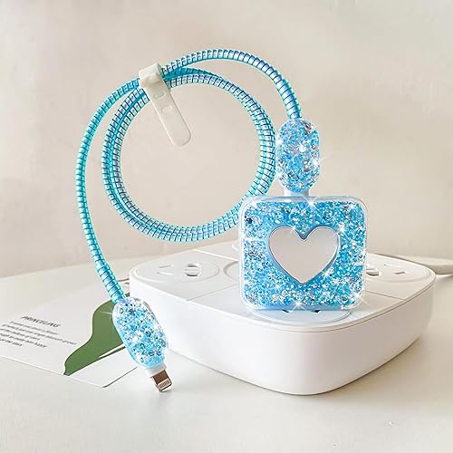 Miniatura 5 de Bling - Protector de cable para Apple iPhone con espejo, bonito diseño de corazón de amor, funda USB para línea de datos, protector de cargador de