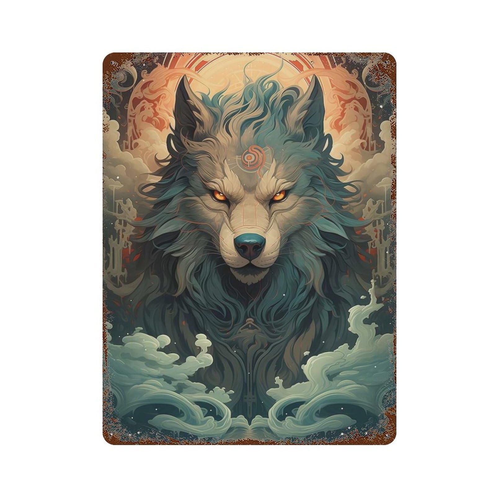 Garage Style Unreal Magical Wolf Rustic Tin Plaque 15.7"x11.8", Farmhouse Wall Decor for Bar And Workshop
