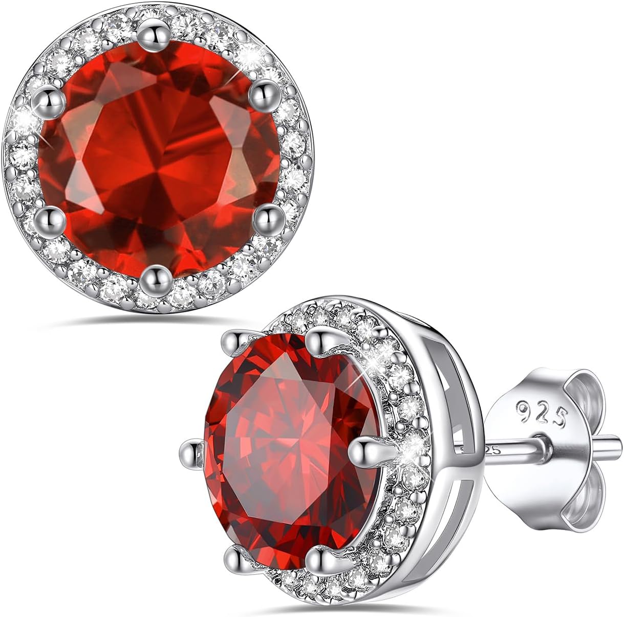 Bestyle Authentic 925 Sterling Silver 2 Carat Birthstone Earrings for Women, More Sparkle Heart/Round Solitaire Diamond Studs Earrings, Great Birthday/Christmas/Anniversary Jewelry for Wife Mother