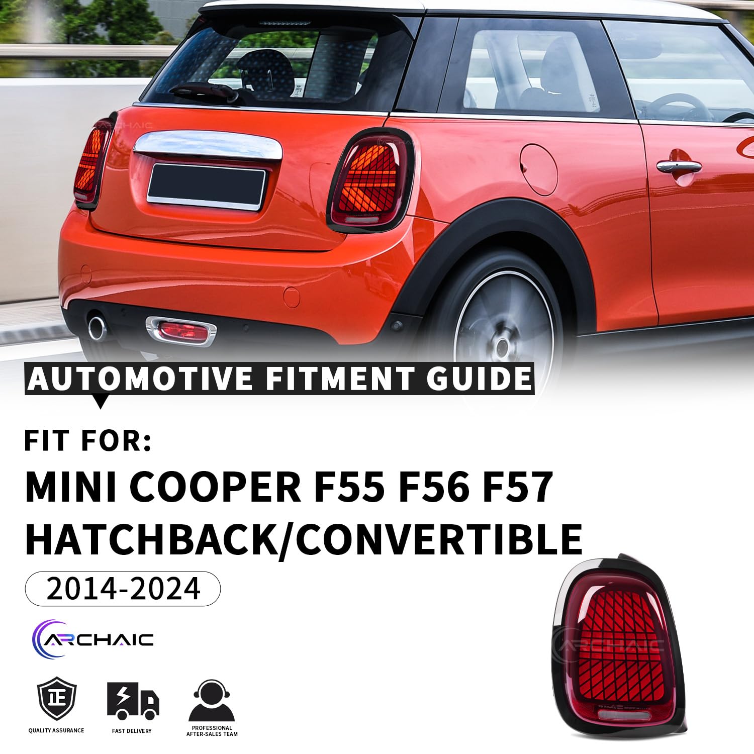 Archaic Tylne światła LED kompatybilne z MINI COOPER F55 F56 F57 HATCHBACK/CONVERTIBLE 2014-2024, tylne światła z animacją DRL, 3 tryby świateł tylnych, para (czerwone)