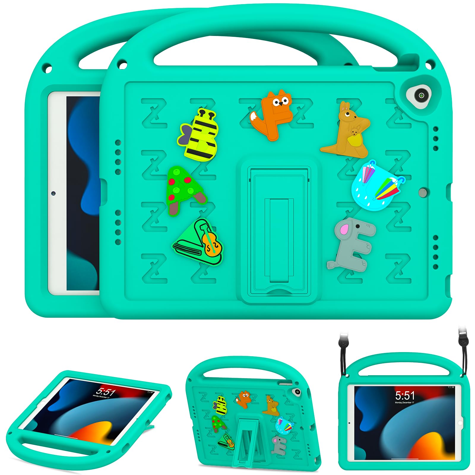 AGROMI Kids Case for iPad 9th/8th/7th Generation 10.2 Inch 2021/2020/2019, with Built-in Anti-Slip Handle/Foldable Stand/Shoulder Strap, Shockproof Protective Kids iPad 9th/8th/7th Gen Case 10.2 Inch