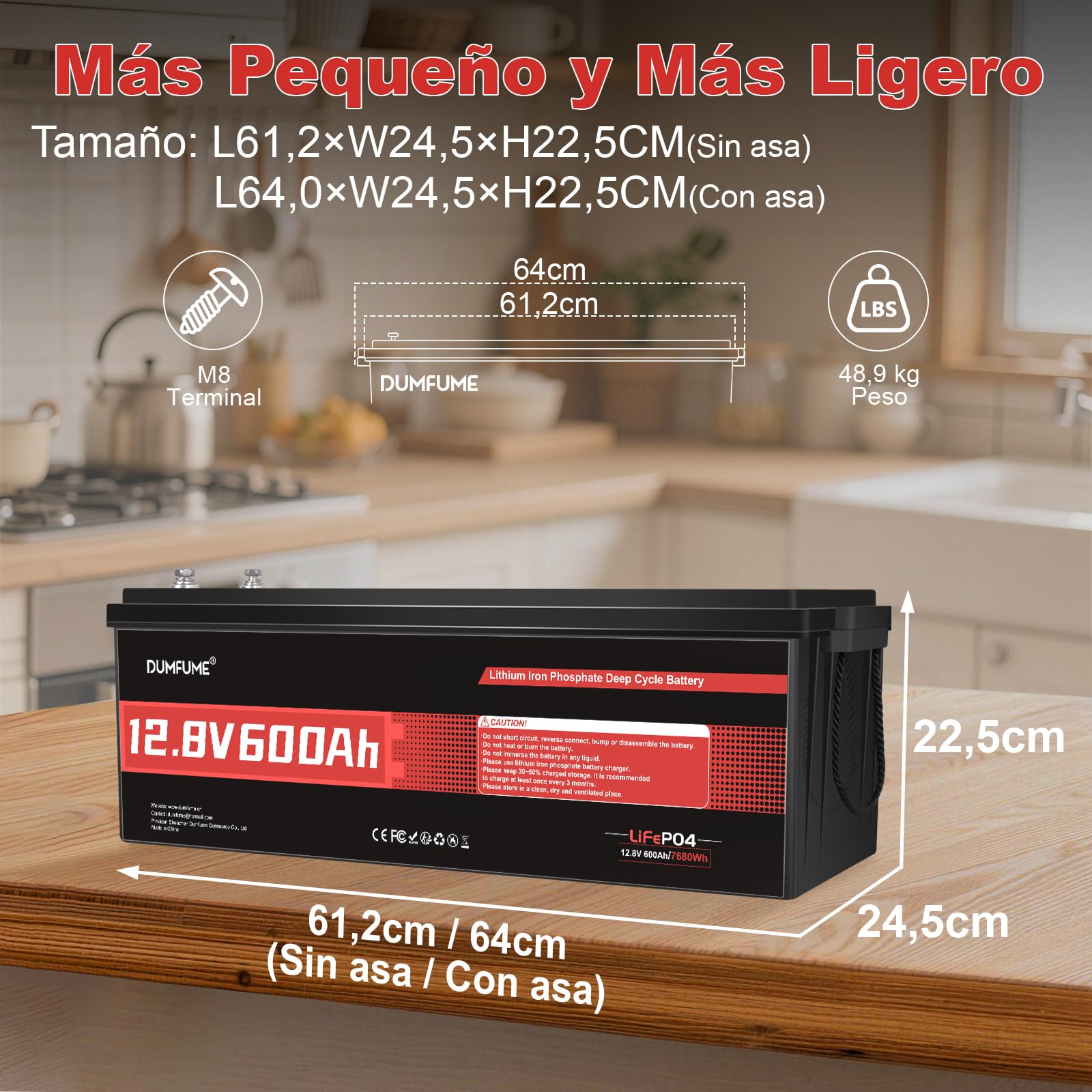 Bateria LiFePO4 12V 600Ah, 7680Wh BMS 200A 4000+ Ciclos - Reserva Energética Máxima para Sistema Solar, Autosuficiencia, Sistemas del Hogar, Taller Aficionados y Corriente de Red