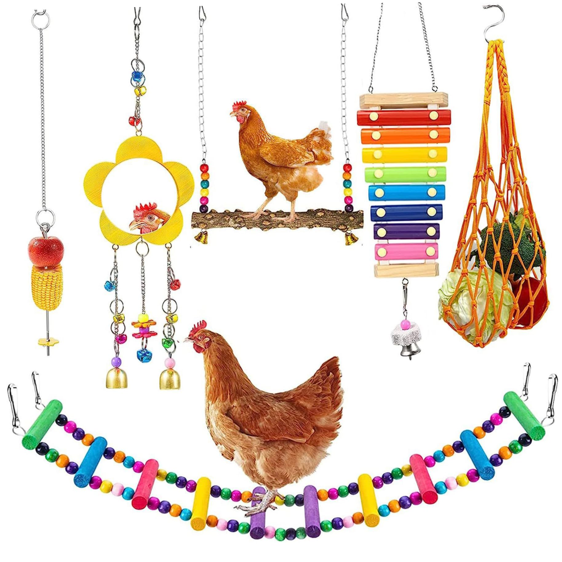 Jouets de poulet en bois naturel anti-ennui pour stimuler l'activité des poules et coqs