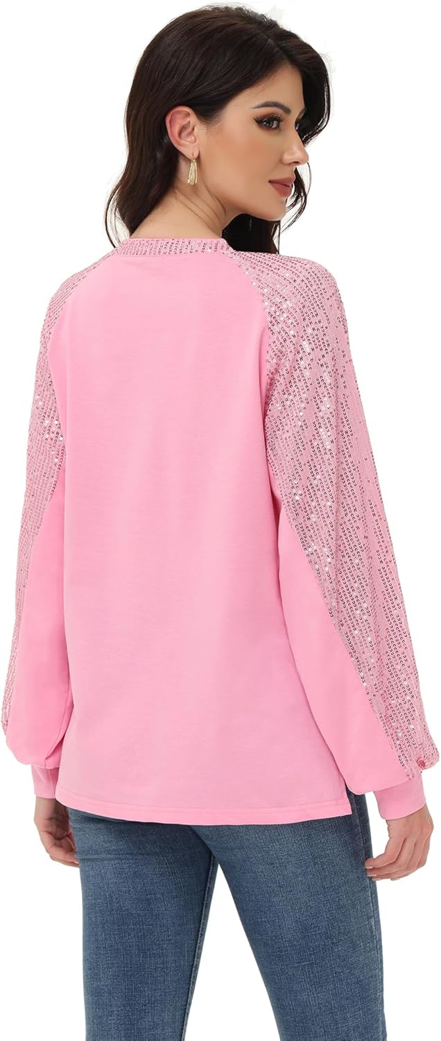 Anna-Kaci Women's Casual Long Sleeve Sequin Blouse Shirts Loose Glitter Sparkly Top Party - Image 4