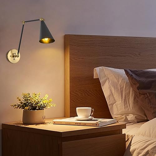 Miniatura 3 de EGWUICSLP Aplique de pared con enchufe de granja, color negro y dorado, juego de 2 luces de pared para dormitorio, cocina, lámpara de pared con cable