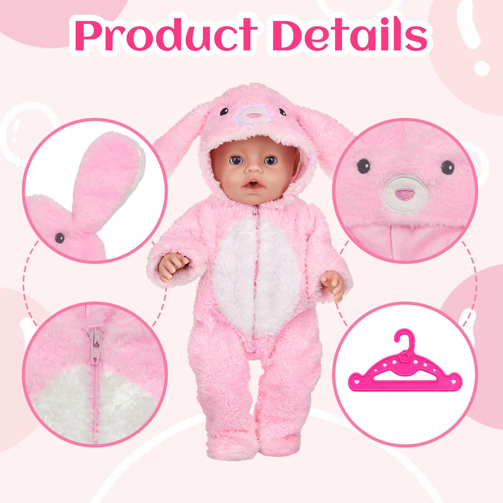 Baby Doll Clothes for 14-17 Inch Doll, Baby Dolls Accessories for 35-43cm Dolls, Cute Jumpsuit, Socks, Cute Pendants, Hanger - Image 4
