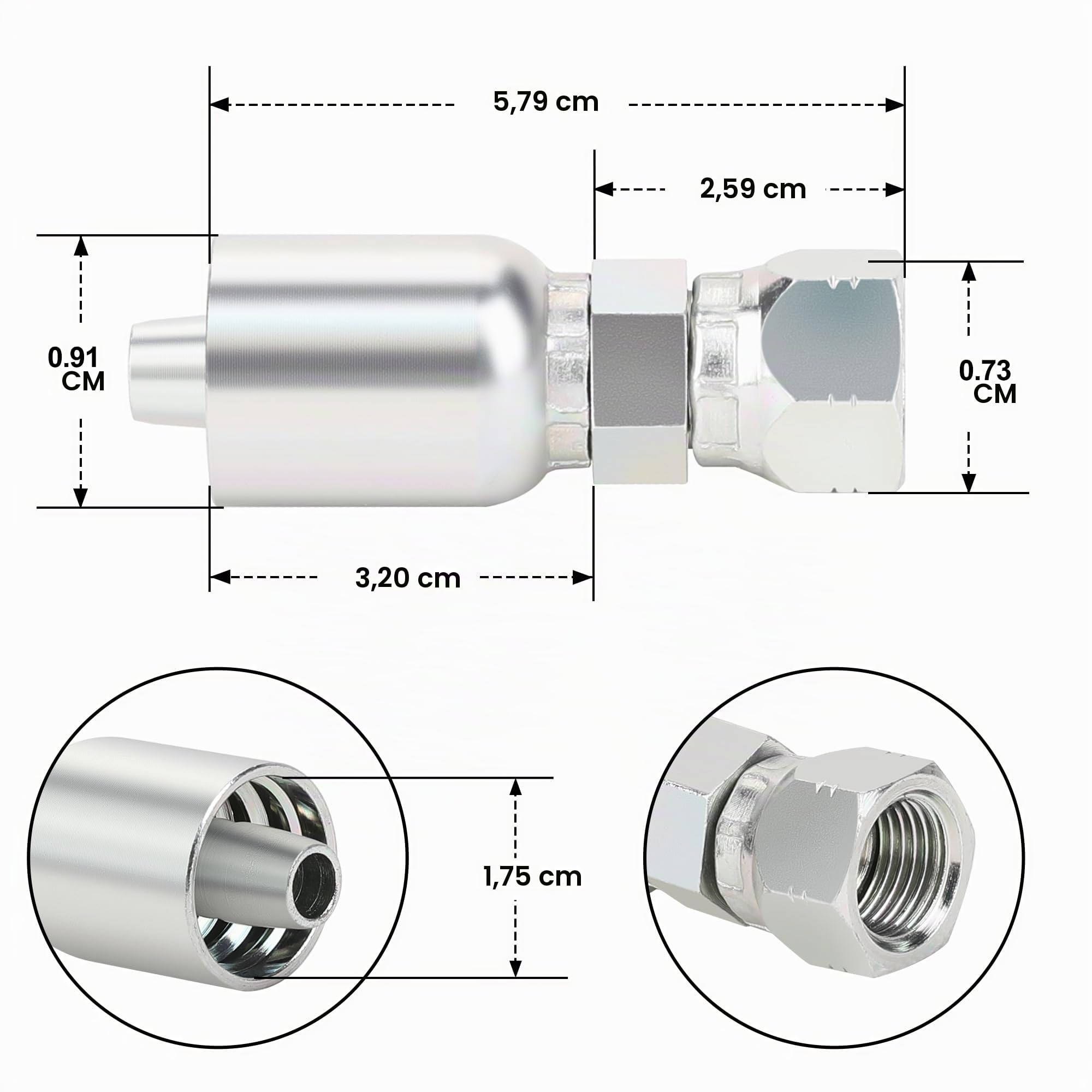 3/8 Zoll Schlauch x 3/8 Zoll JIC 37 Grad weiblich, drehbarer Hydraulikschlauch, Crimpverschraubungen, 10-teiliges Set für eindrahtige Hydraulikschläuche