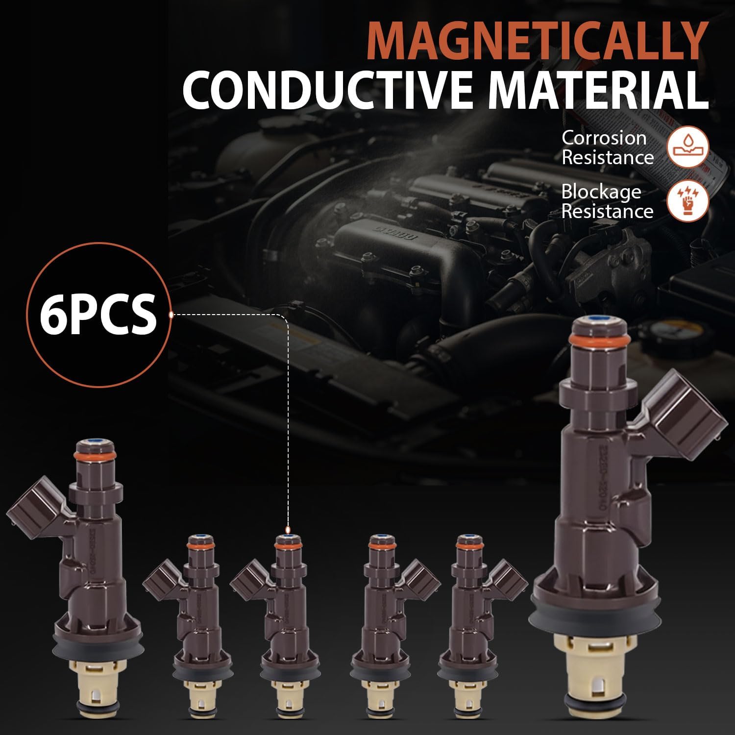AURUS 6PC FUEL INJECTORS 23250-62040 COMPATIBLE WITH 1998-2002 Toyota, for 1999-2004 Toyota 4Runner, Tacoma, Tundra (set of 6)