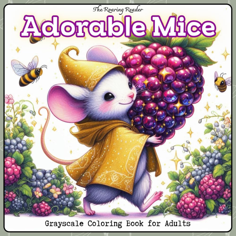 Adorable Mice Grayscale Coloring Book for Adults: 52 Whimsical Grayscale Designs of Fashionable, Charming Mice Carrying Jewel-Like Berries — Cozy ... and Stress Relief (Enchanted Fauna Series)
