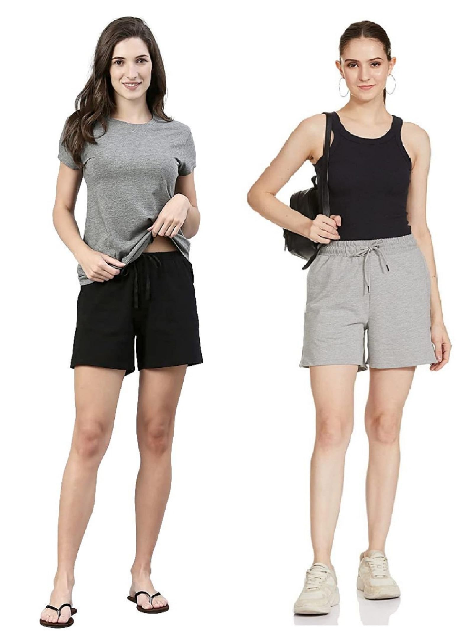 Womens Casual Wear Solid Shorts (Plain Shorts-Black,Grey)