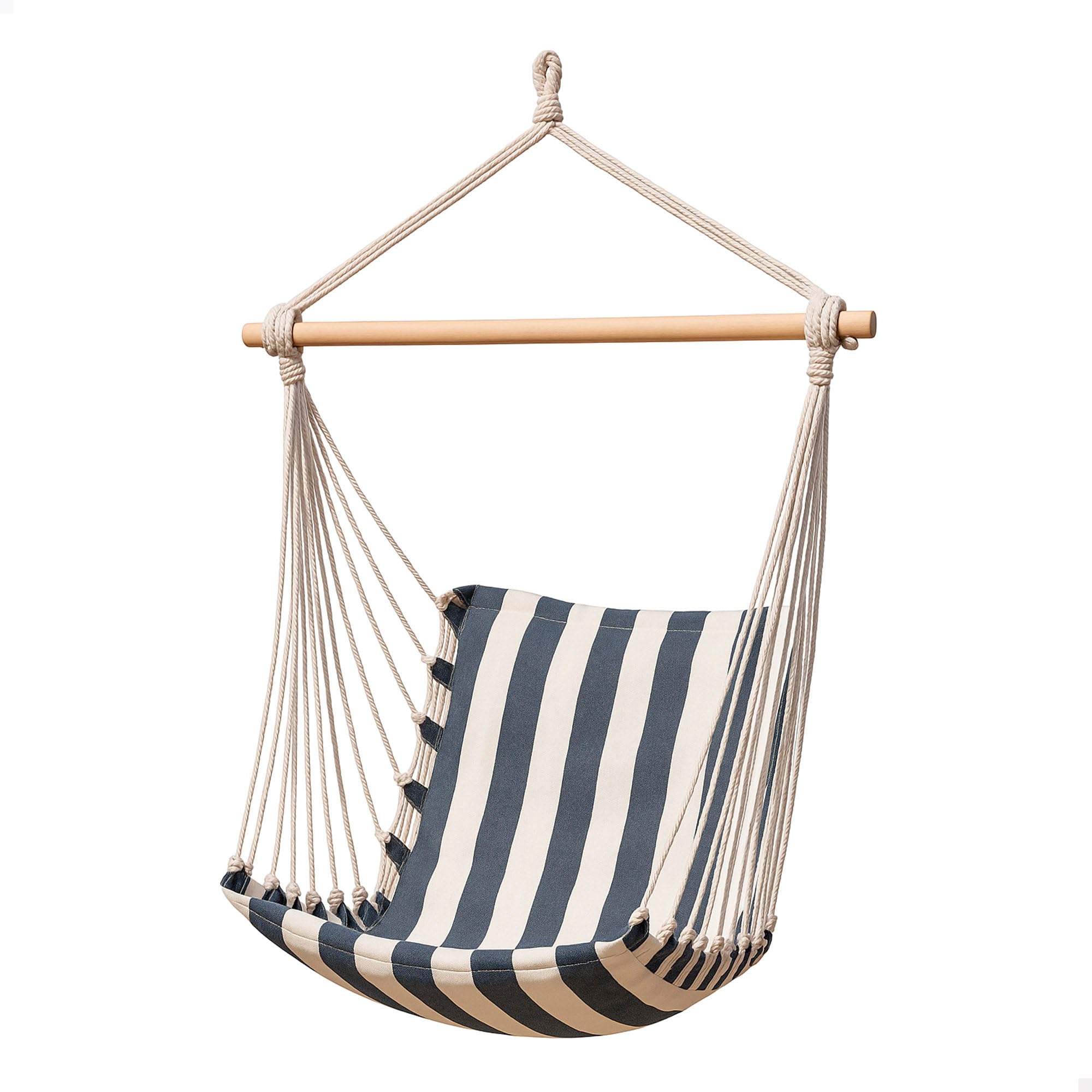 AKTIVE Hanging chair 95 x 50 x 110 cm cotton and polyester striped, with wooden top support and fastening ropes, capacity up to 110 kg, for garden, terrace or camping (63164)