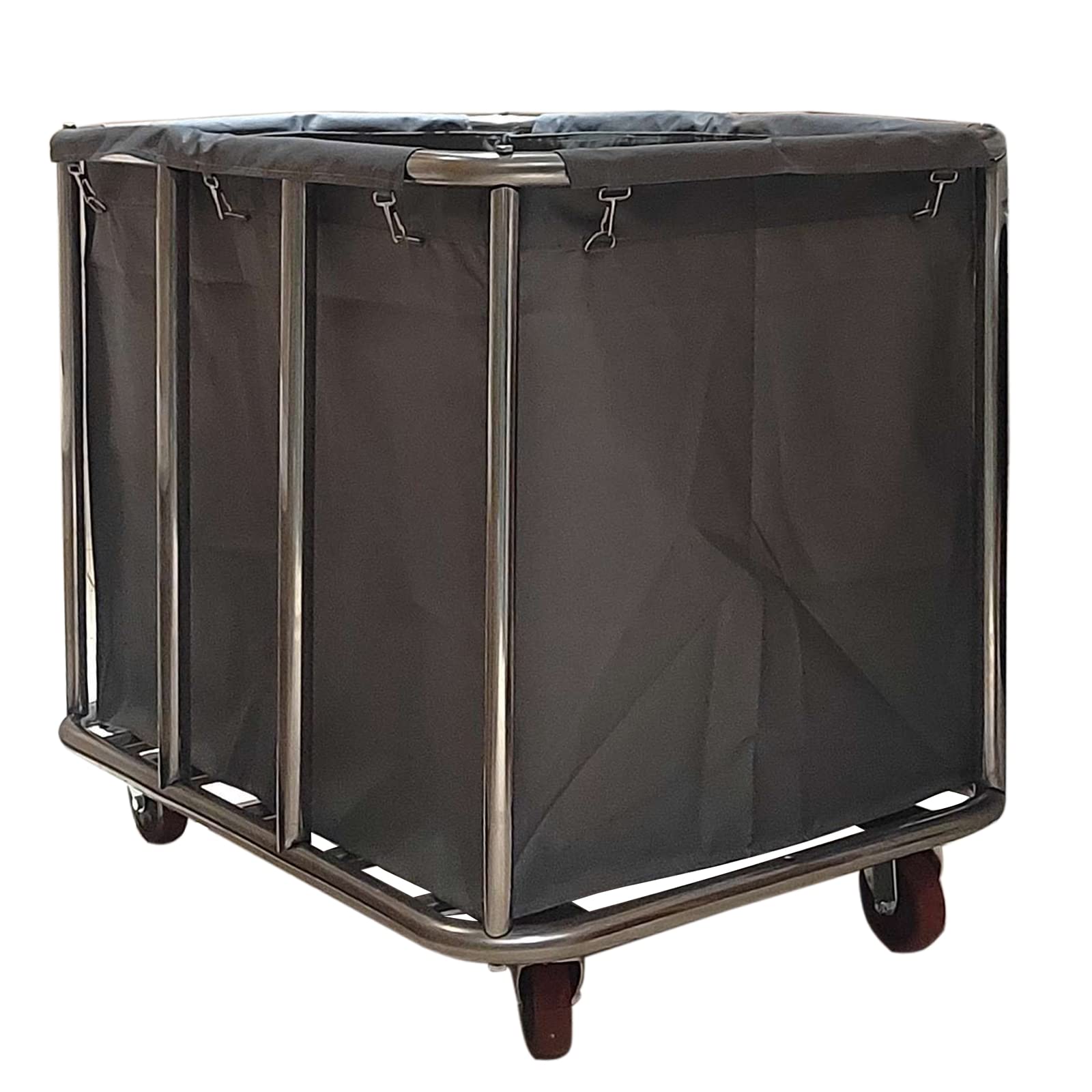 JYBNBBE Heavy Duty Laundry Cart with Wheels 11.35 Bushel Stainless Steel Basket Removable Waterproof Canvas Liner Commercial Rolling Laundry Trolley,Gray 8 Tubes