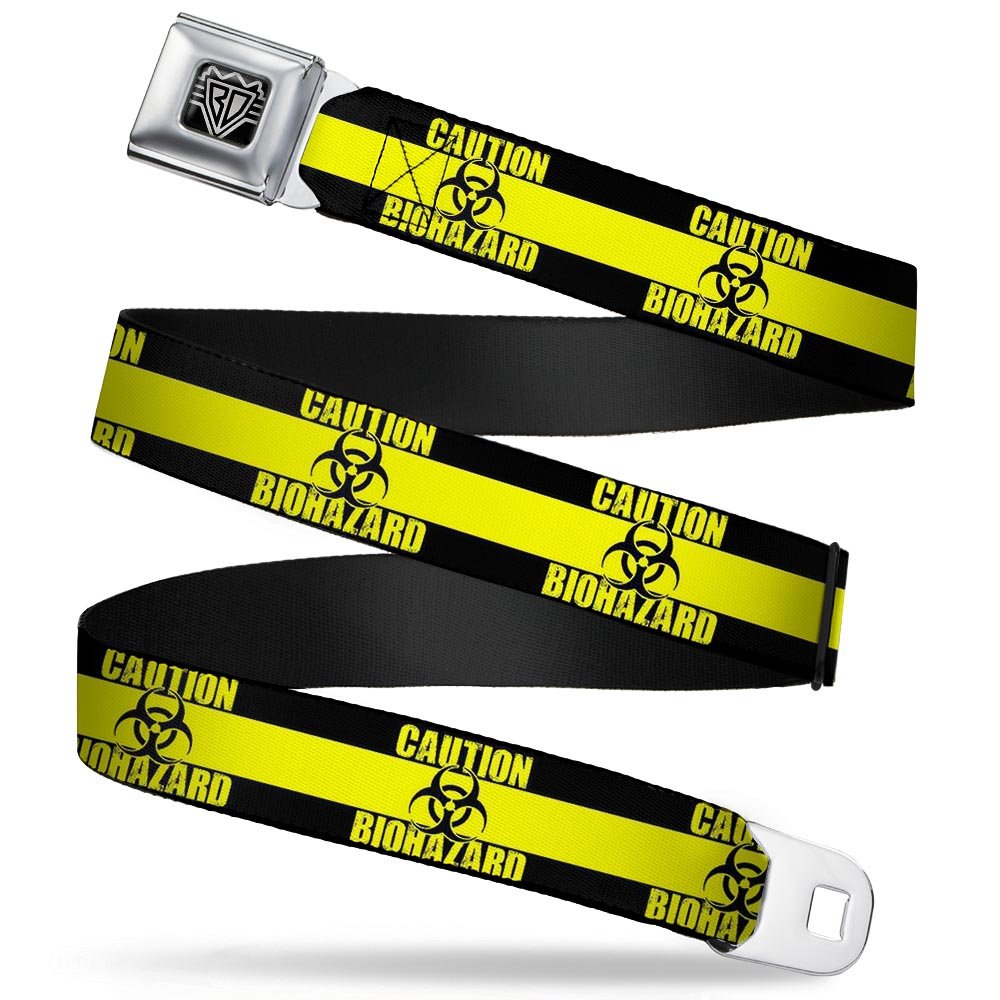 Buckle-Down Seatbelt Belt - CAUTION BIOHAZARD Black/Yellow - 1.0" Wide - 20-36 Inches in Length