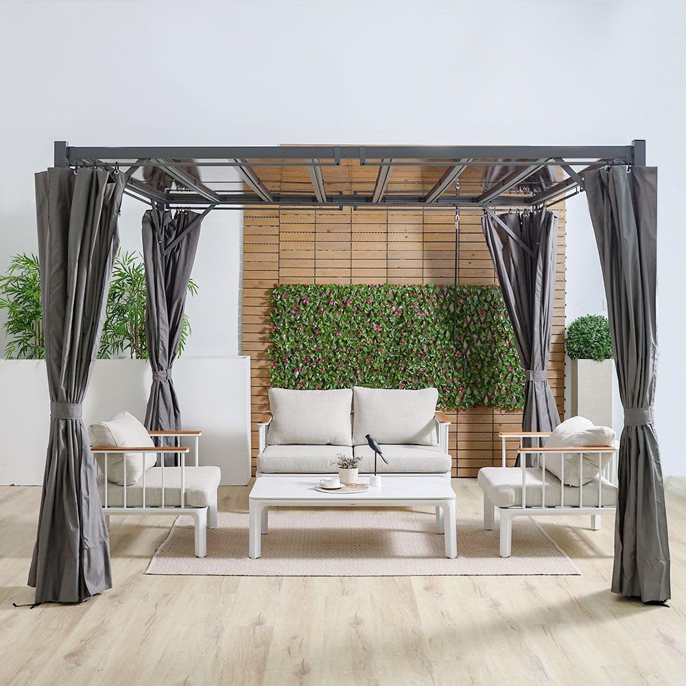 Danube Home Amna Metal Pergola Metal Frame | Weather Resistant Garden Canopy I Modern Design Outdoor Furniture Tent | Size 3X3 M-Beige