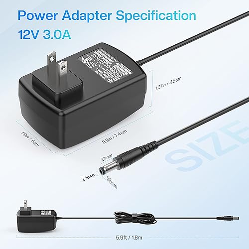 Miniatura 5 de Comfier Fuente de alimentación de 12 V 3 A, cable de alimentación de repuesto para masajeador Comfier (CF-5250, CF-5202N, CF-5202, CF-5202S-BL,