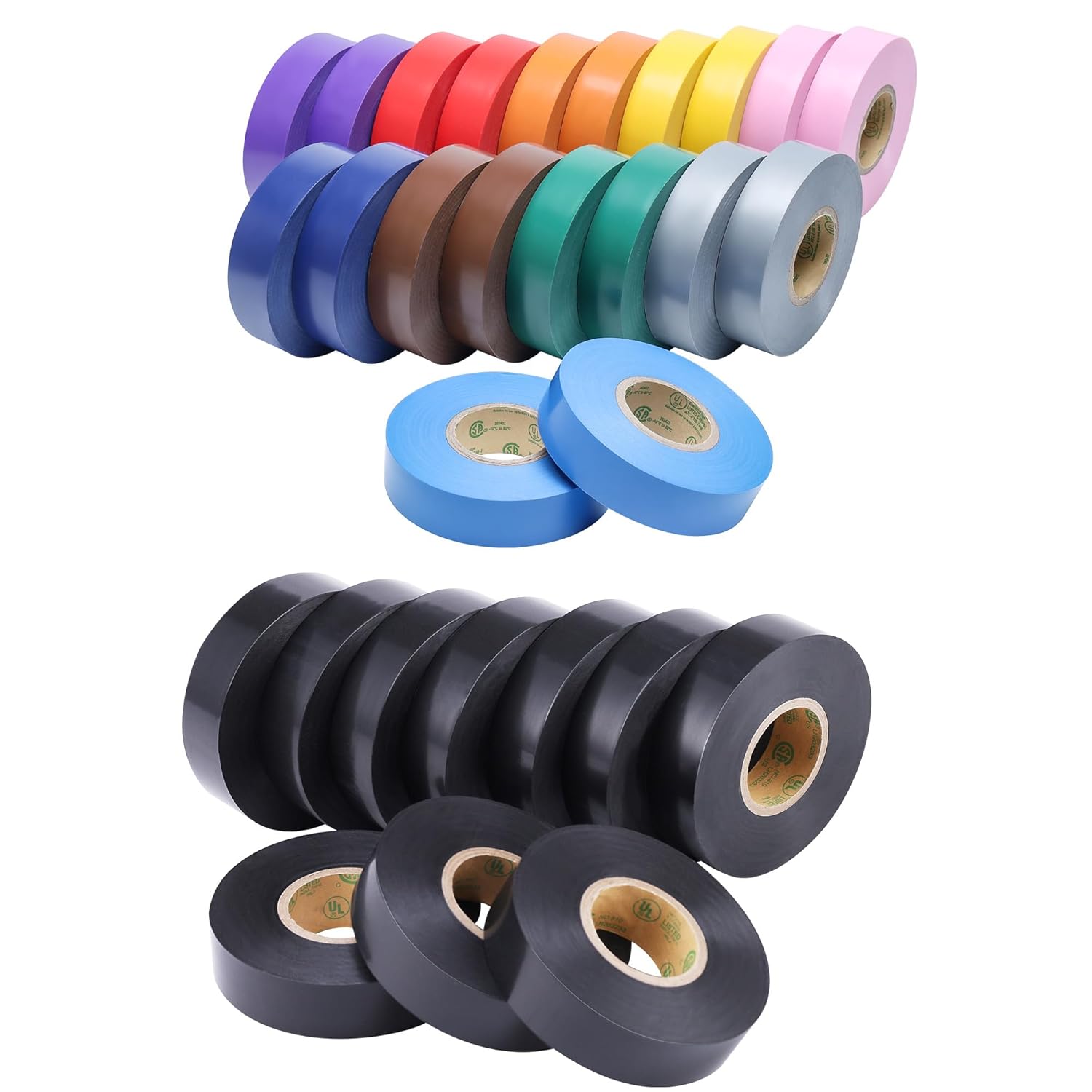 Lichamp 30 Pack Colored Electrical Tape Waterproof, 3/4 in x 66ft, Industrial Grade UL/CSA Listed High Temp Electrical Tape Electric Super Vinyl