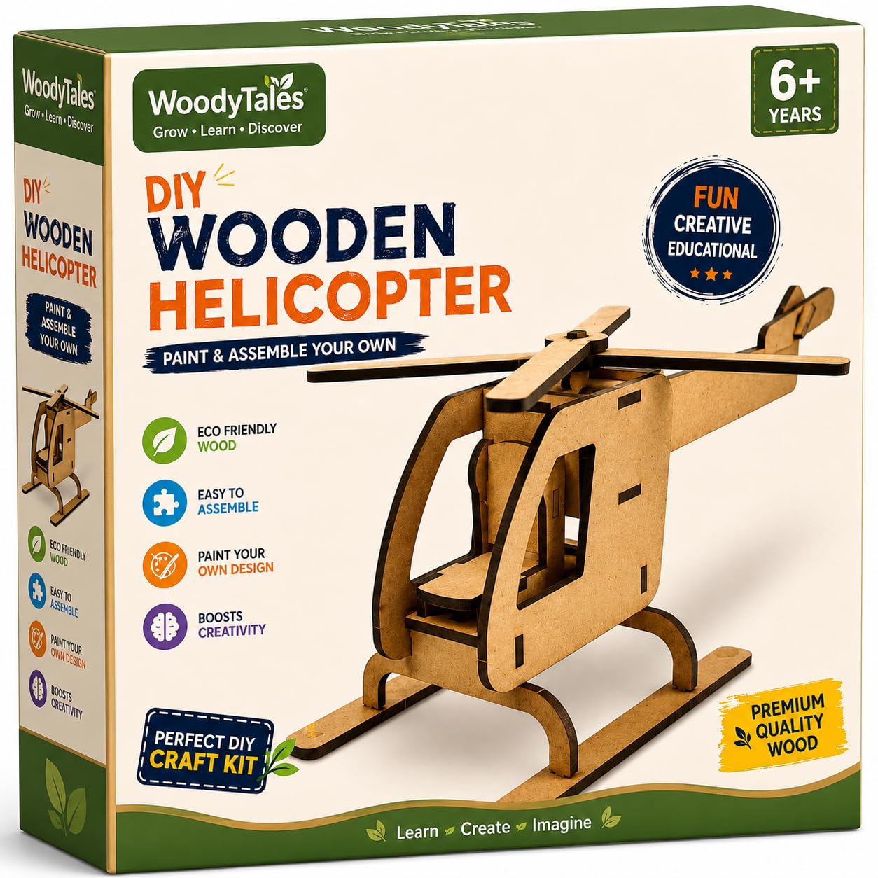 WoodyTales : Crafting Curious Minds DIY Wooden Helicopter Assembly Kit for Kids | Paint & Build Model Craft Kit with Colors and Brush | Educational STEM Activity Toy | MDF Wood Construction-image-6