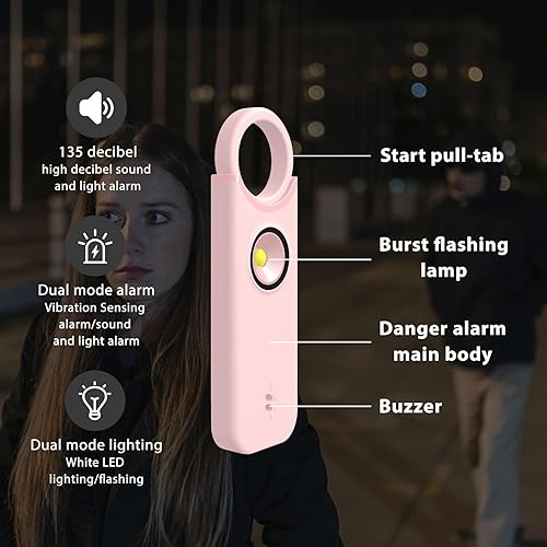 Miniatura 6 de Alarma de seguridad personal para mujeres, llavero de defensa personal para mujeres, dispositivos de protección recargables de emergencia de 135 db,