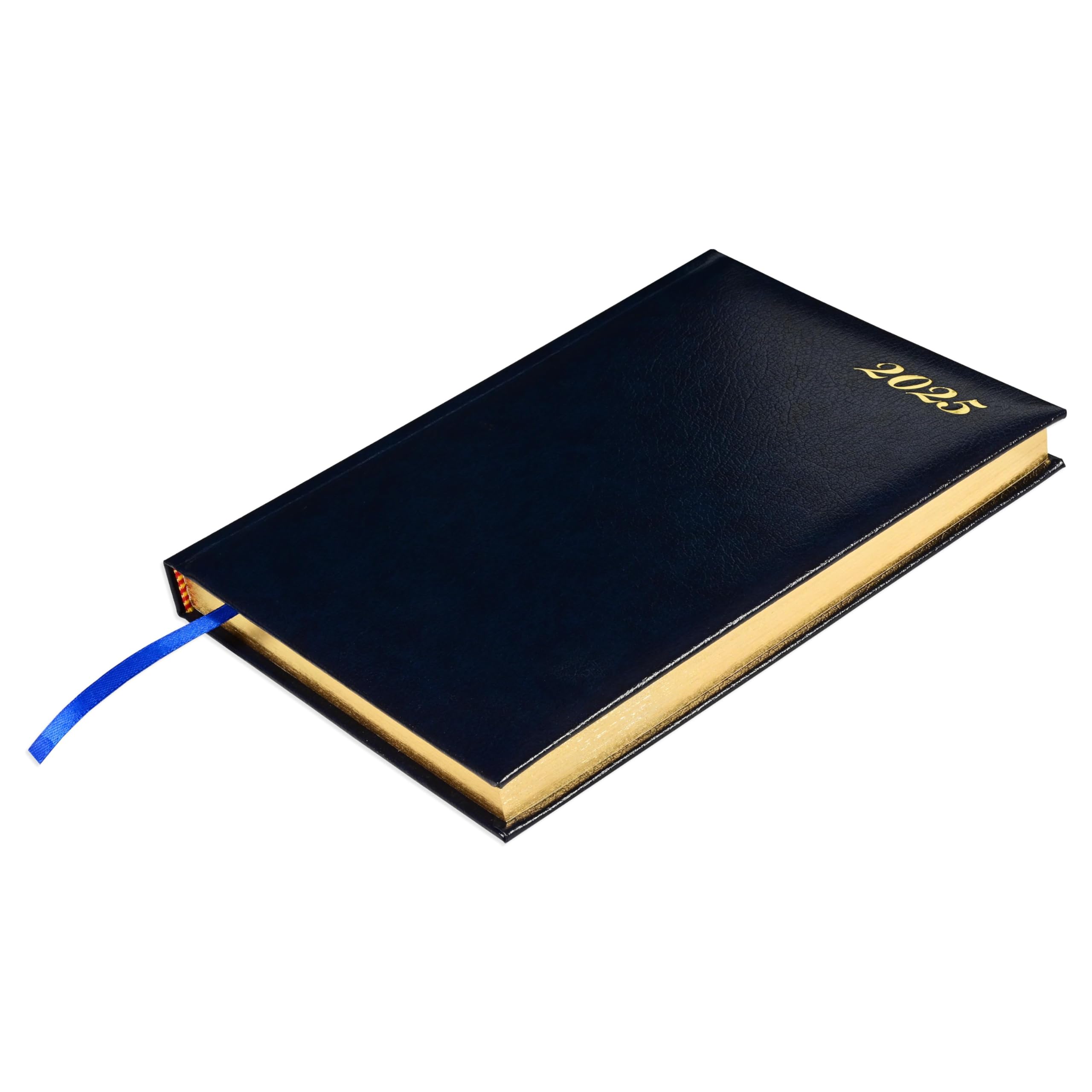 FIS® 2025 Golden Diary, 1 Side Padded Bonded Leather Material, A5 Size(14.8x21cm), English, Blue Color-FSDI96EG25BL