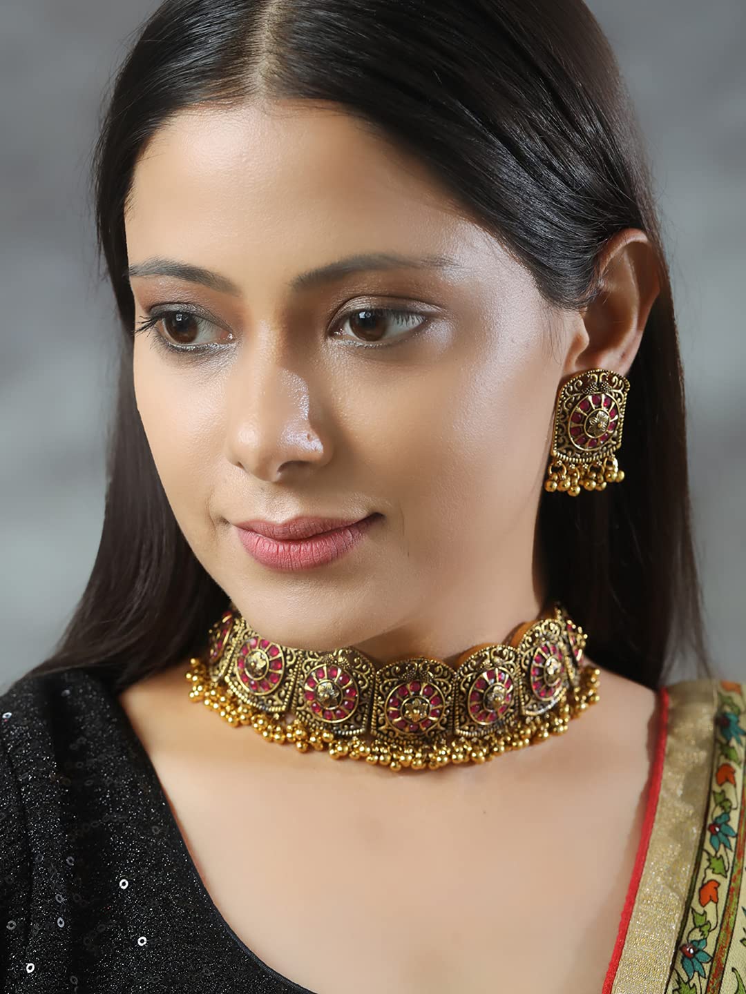 Ruby Stones Studded Plated Choker Set, Festive Glamour