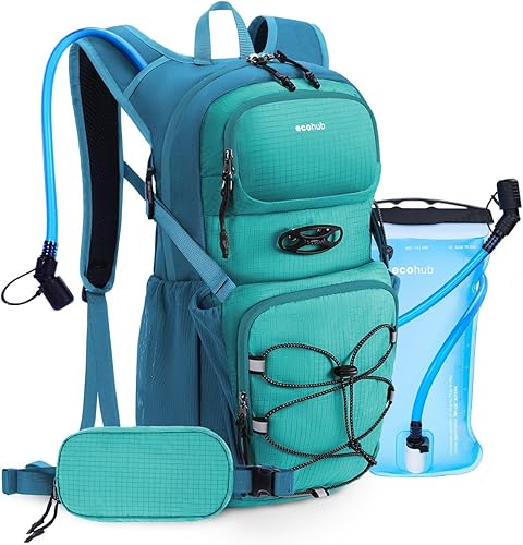 ECOHUB Mochila de hidratación para hombres y mujeres, mochila ligera de senderismo de 20 litros con bolsa de agua de 2 L, paquete de hidratación