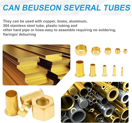 Miniatura 9 de Kit surtido de accesorios de compresión de 1/4 de pulgada, 60 manguitos de compresión de latón, 60 insertos de latón y 20 tuercas, se utiliza