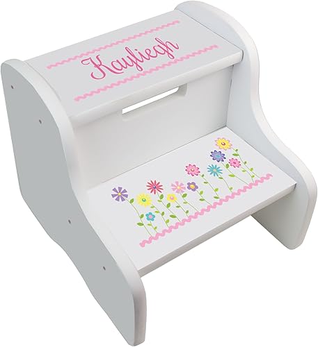 Taburete de paso blanco con flores de tallo personalizado