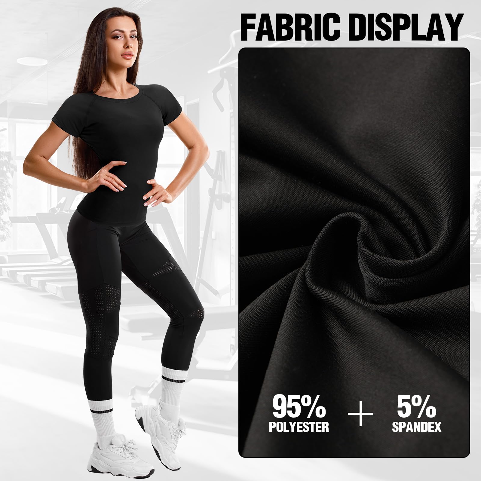 Coume 5er-Pack Kompressions-Shirts für Damen, kurzärmelig, Workout-Tops, Rundhalsausschnitt, athletische T-Shirts, Yoga, Laufen, enges T-Shirt