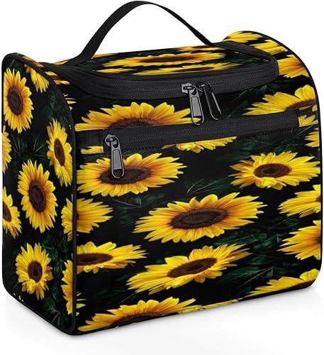Sunflower Leaves Makeup Bags Portable Cosmetic Bags Durable Waterproof with Hanging Hook Large Capacity Travel Makeup Bag for Travel Accessories