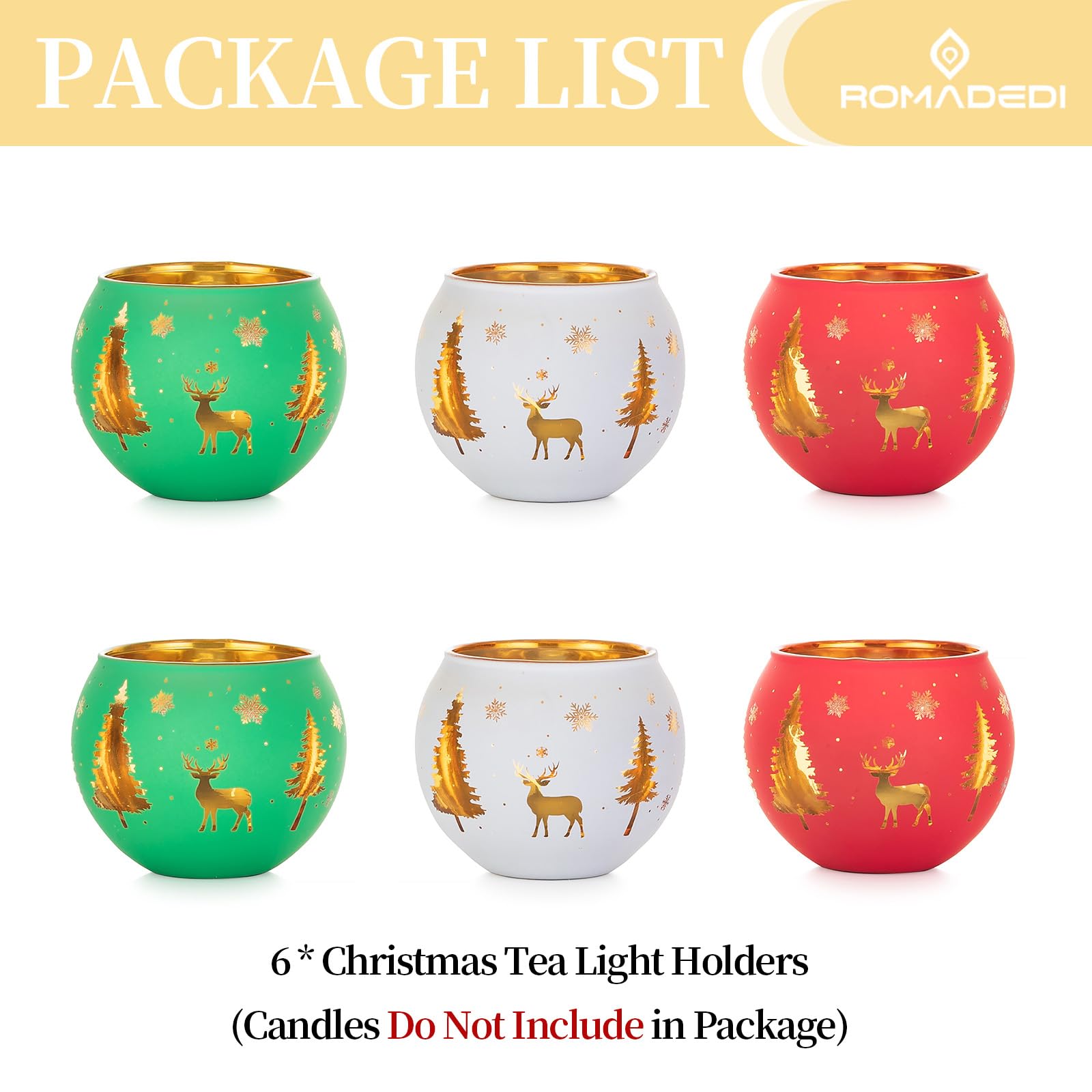 Romadedi Juego de 6 portavelas votivos para decoración de Navidad, portavelas de cristal, luz de té, café, mesa de cena, centro de mesa, decoración de Navidad, hogar, fiesta, vacaciones