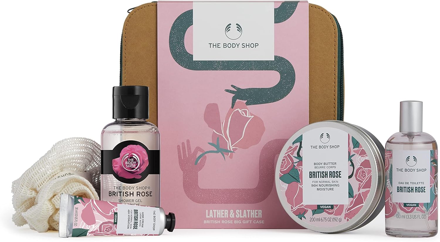 The Body Shop Lather & Slather British Rose Big Body Care Gift Set, for Normal Skin, Vegan