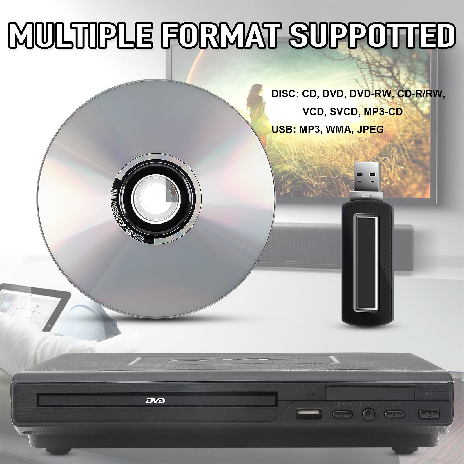 Lettore DVD per TV con USB, uscita AV e telecomando