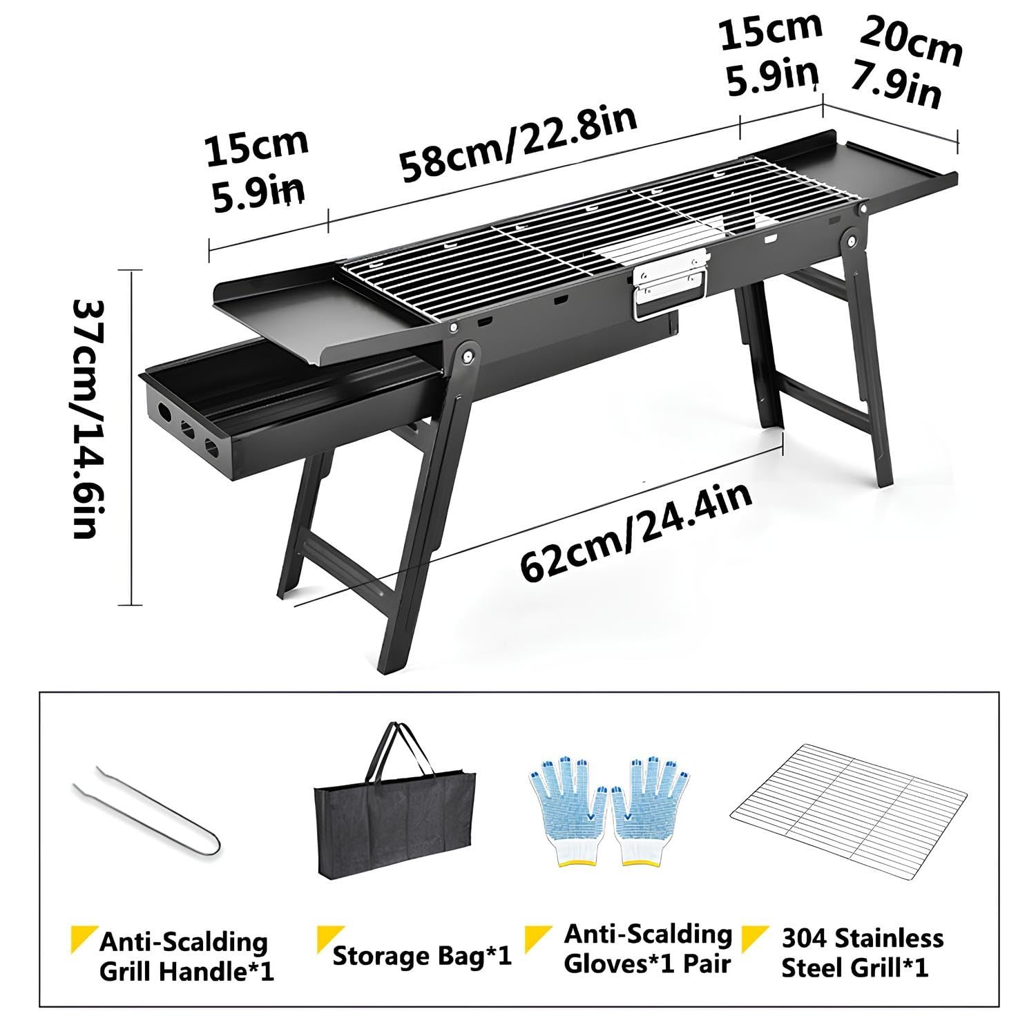 Wytrzymały grill na węgiel drzewny z wyciąganą umywalką na węgiel drzewny i dużym rusztem kuchennym, przenośny wędzacz na zewnątrz do łatwego czyszczenia popiołu, podwórko, patio, kemping, imprezy