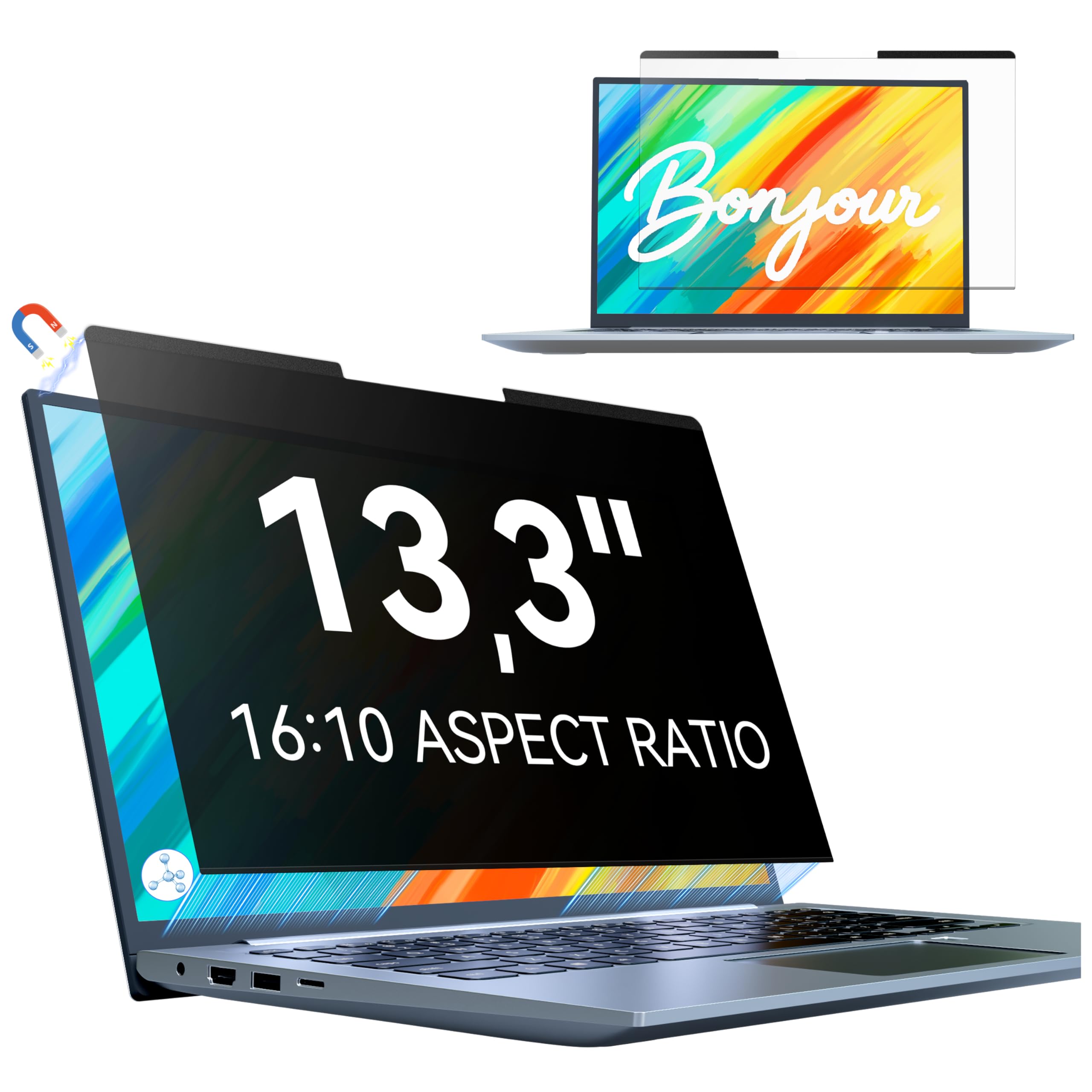 Magnetico Filtro Privacy Protezione Schermo 13,3 Pollici 16:10 Laptop Rimovibile Anti Spia Luce Blu Rifletto Protege Schermo Pellicola Compatibile con Laptop Dell ASUS HP Acer Lenovo