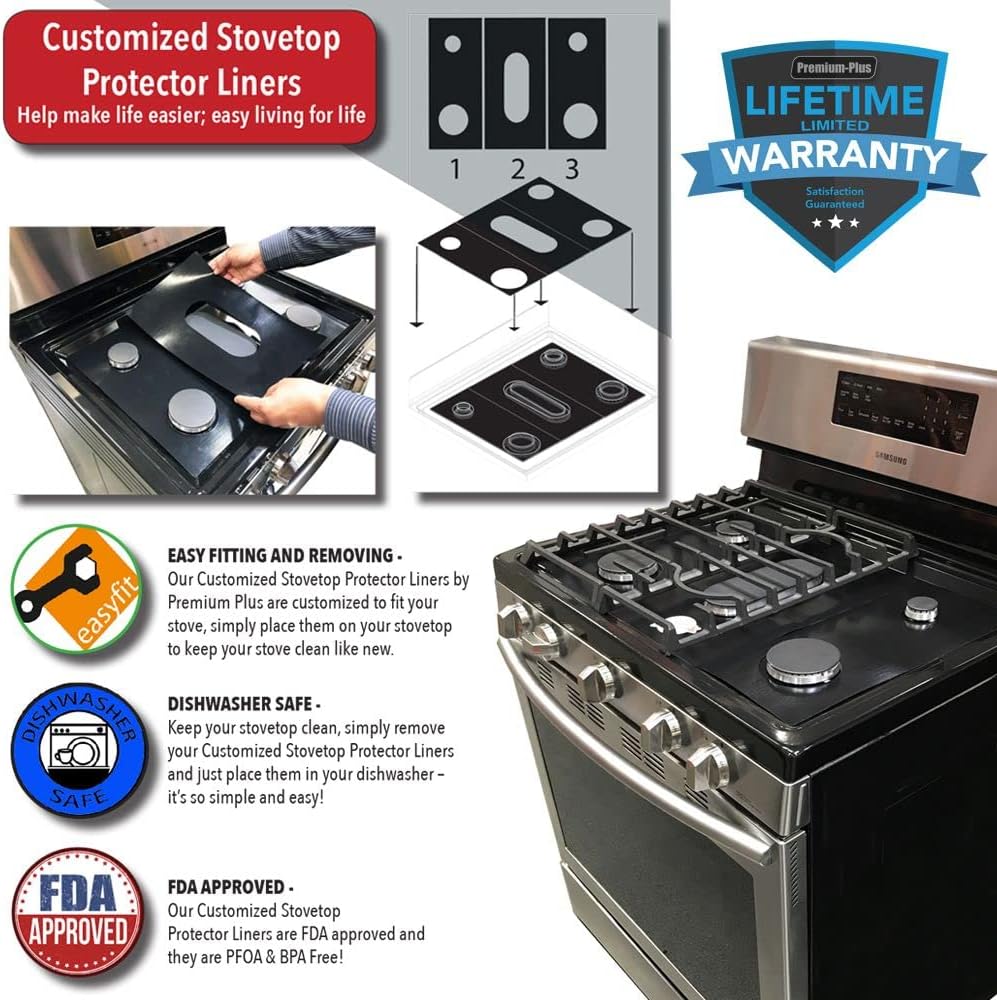 Premium Plus Stove Protectors for GE Gas Cooktop Model PGP7036SLSS, Custom Cut, Easy to Clean Stove Liner, Made in the USA.