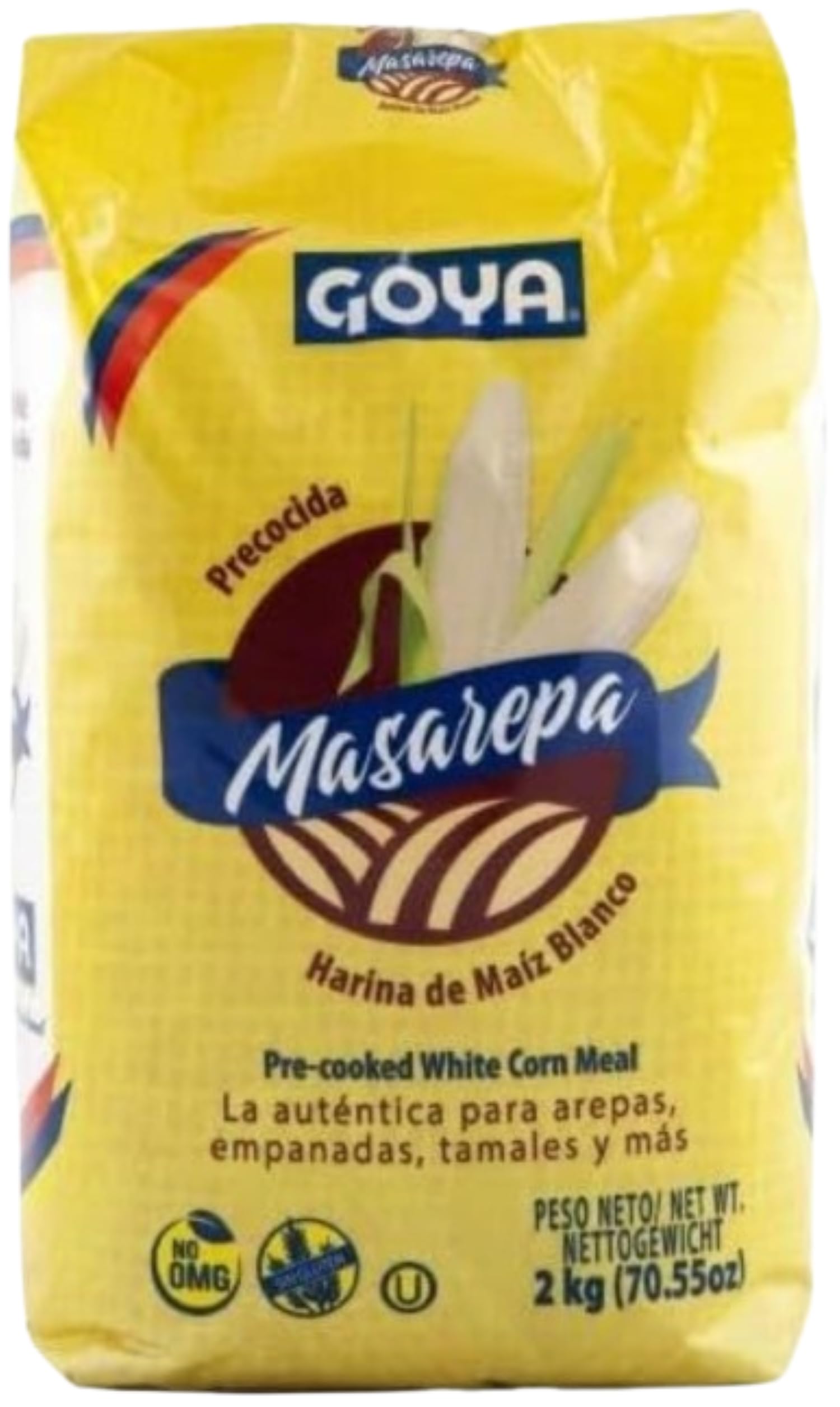 Goya Precooked White Corn Meal 2kg (Pack of 1) | Gluten-Free Corn Meal for Arepas, Empanadas & Tamales | Smooth Texture, Mild Corn Taste & Authentic Latin Cooking Essential