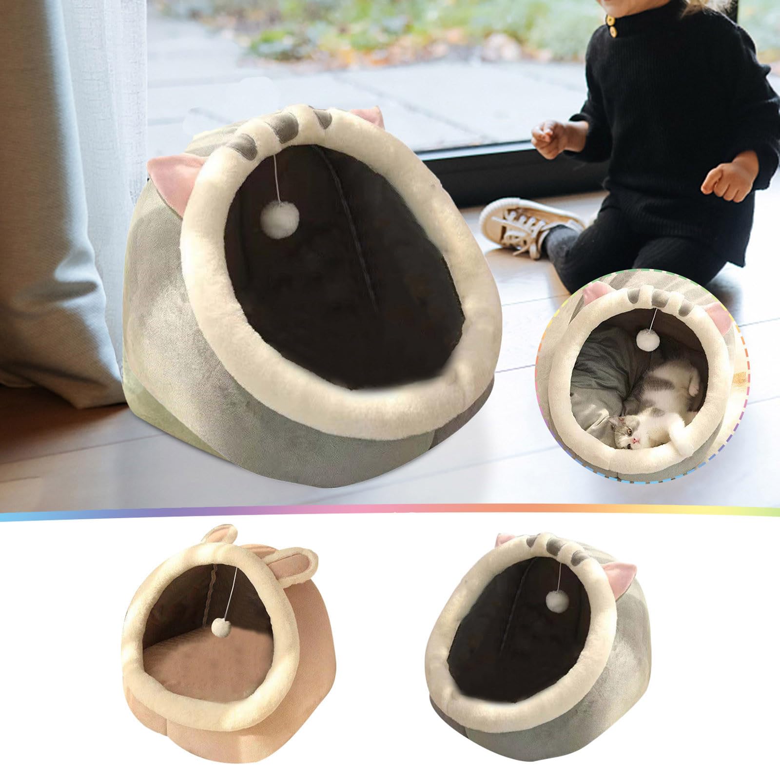 Voarge Kattenbed, zachte kattenmand, zacht pluche, warm, kattenbed met uitneembaar en wasbaar binnenkussen, grijs, maat L