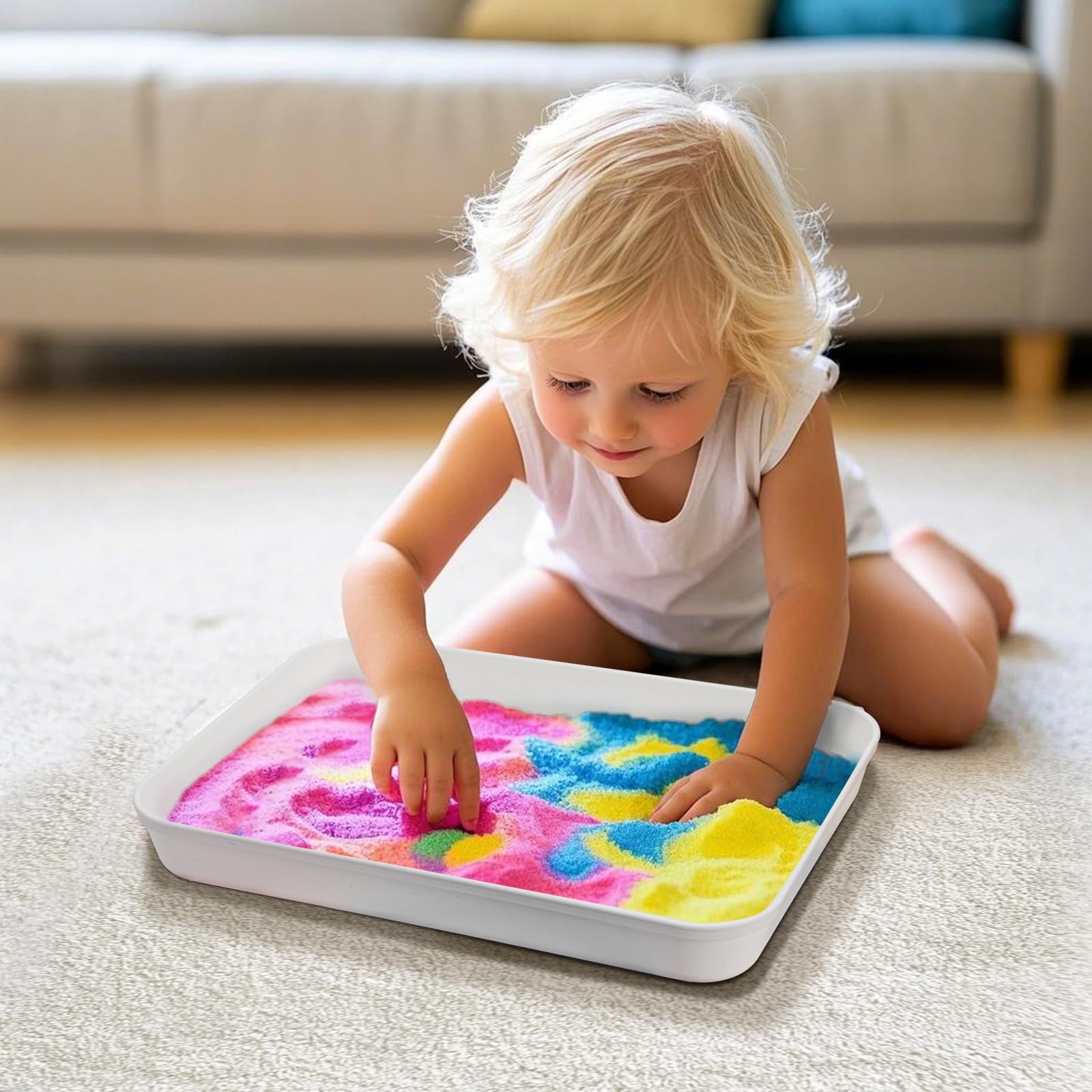 Lyellfe 15 Pack Plastic Art Trays, Deep Activity Sand Serving Trays, Stackable Spill-Proof Cafeteria Platter Crafts Organizer for DIY Projects, Painting, Beads, Jewelry - Image 6