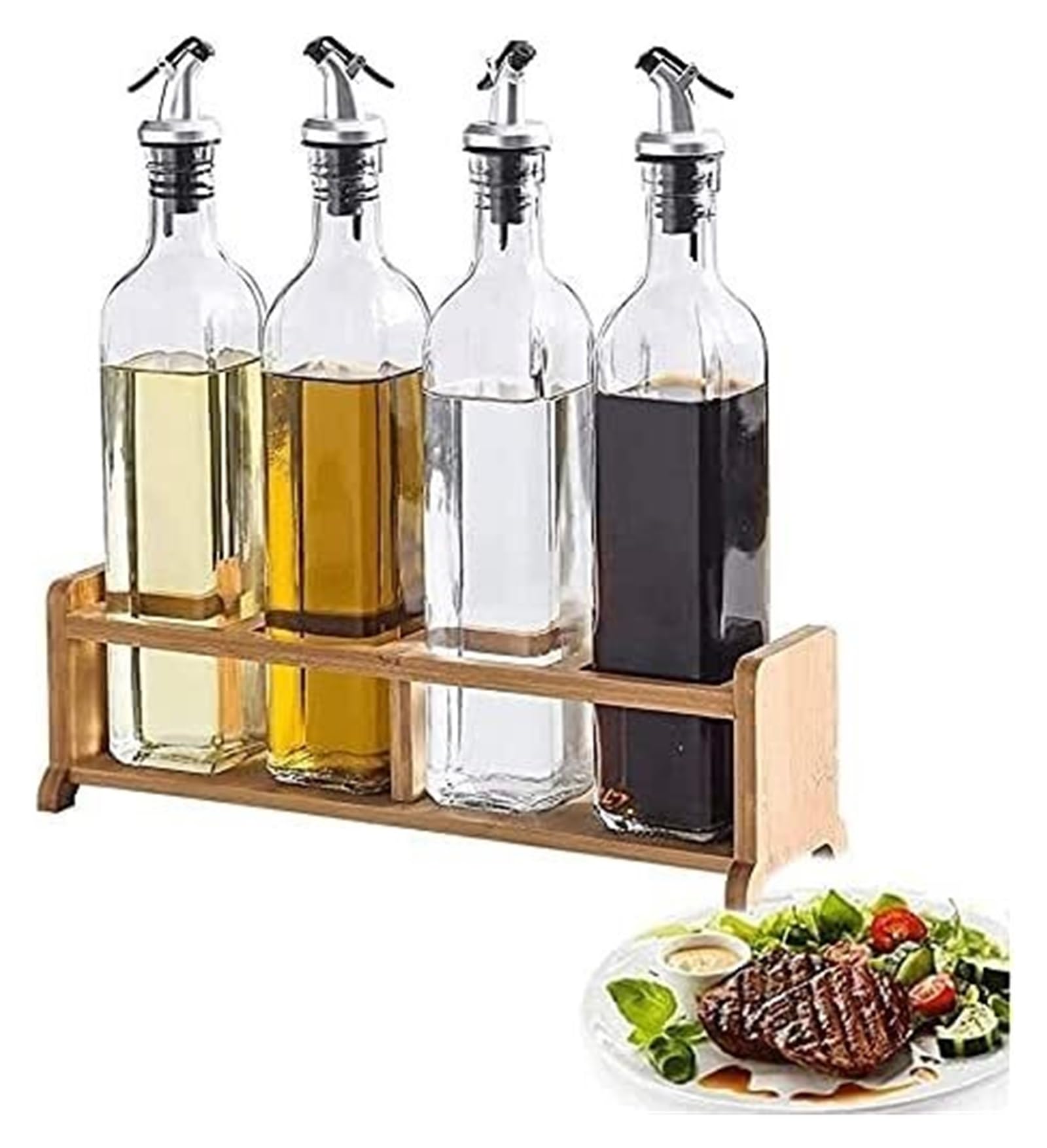 Dozownik oleju i octu Butelka z dozownikiem oliwy z oliwek, olej i ocet Cruet, 500ml butelki z octem i olejem zestaw dozowników z uchwytem na drewno Gotowanie