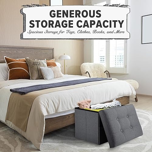 Miniatura 60 de LINMAGCO Taburete otomano plegable con bolsillo lateral, moderno, corto, sofá, tela de lino, 17 x 13 x 13 x 13 (color azul niebla) azul (Fog