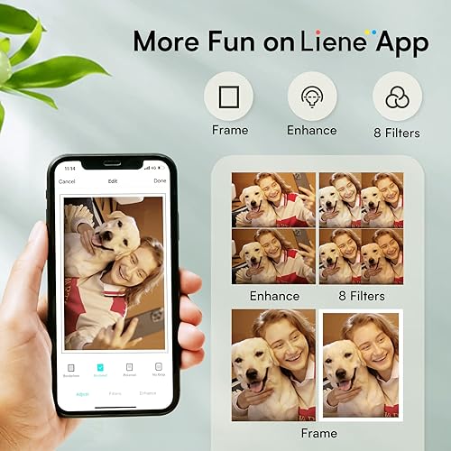 Miniatura 6 de Liene Paquete de mini impresora fotográfica instantánea portátil de 2 x 3 pies con 100 papel adhesivo Zink, Bluetooth 5.0, compatible con iOS y