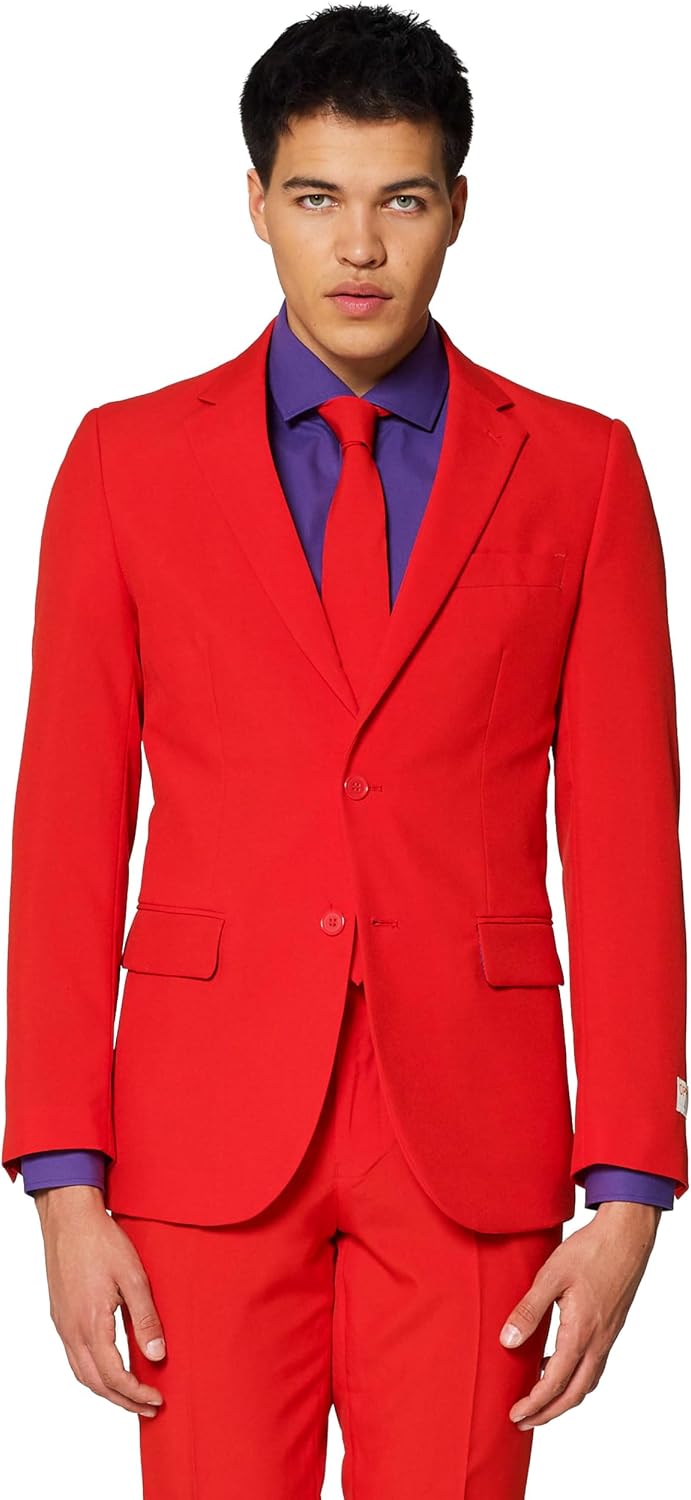 Opposuits Men’s Solid Color Party Suit – 3-Piece Prom & Wedding Suit Set with Jacket, Pants and Tie