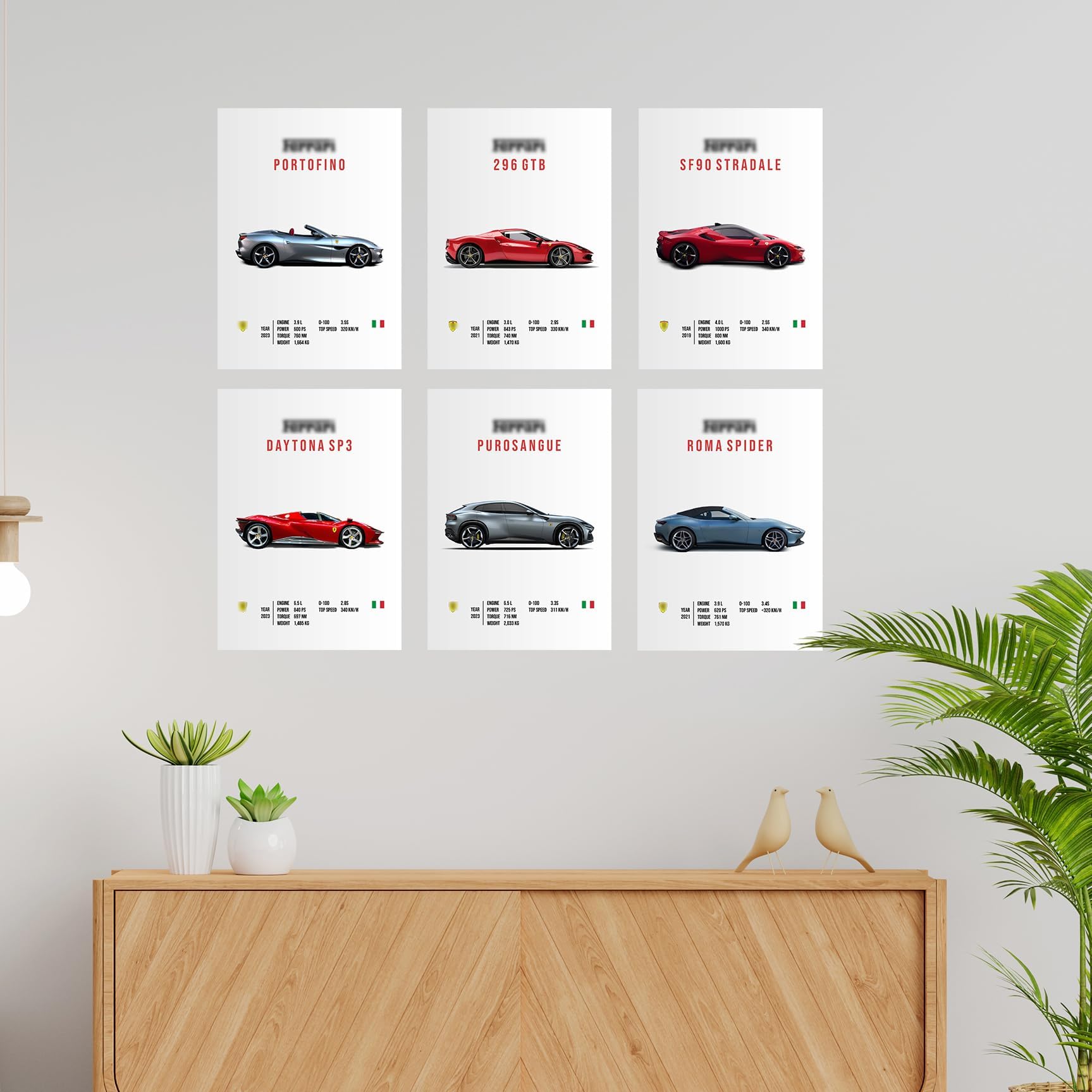 CodersParadise Paper Pack Of 6 - Ferrari Sports Cars Wall Posters 8X12 Inch (A4 Size) Included Glue Dots Wall Decor Posters Wall Art