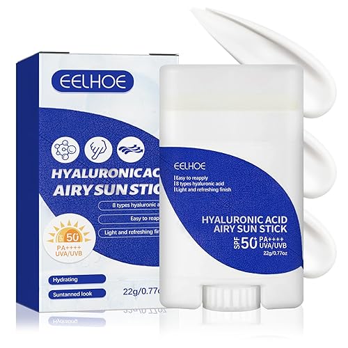 Barra solar de ácido hialurónico, protector solar ligero acuoso para cara, protector solar facial hidratante fuerte protección UV, mate de larga