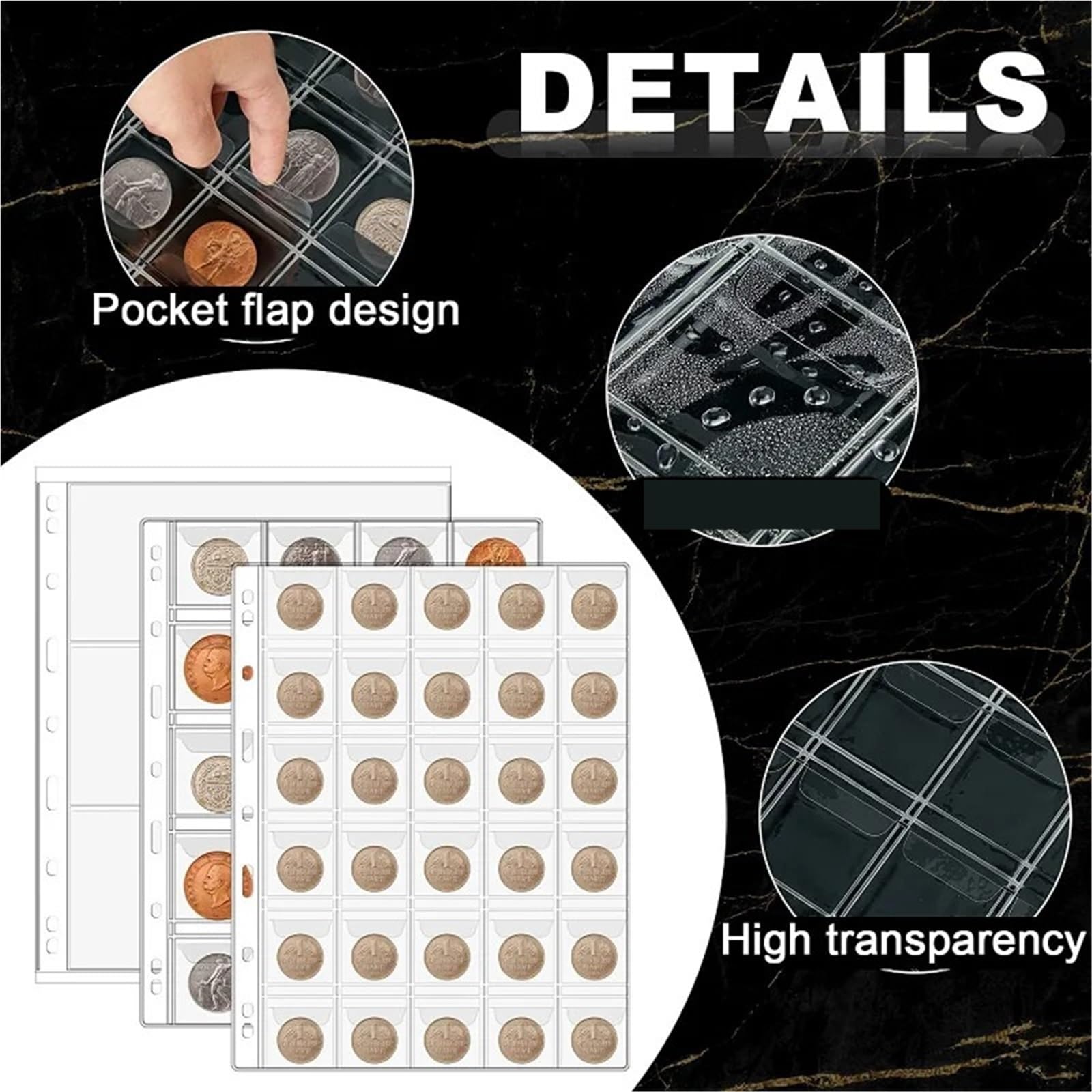 Album Monedas 6/9/12/20/30/42 Pocket Coin Pages 10PCS 20PCS Plastic Holders Stamp Collector Supplies for Currency Collection(20pcs-20 Grids)