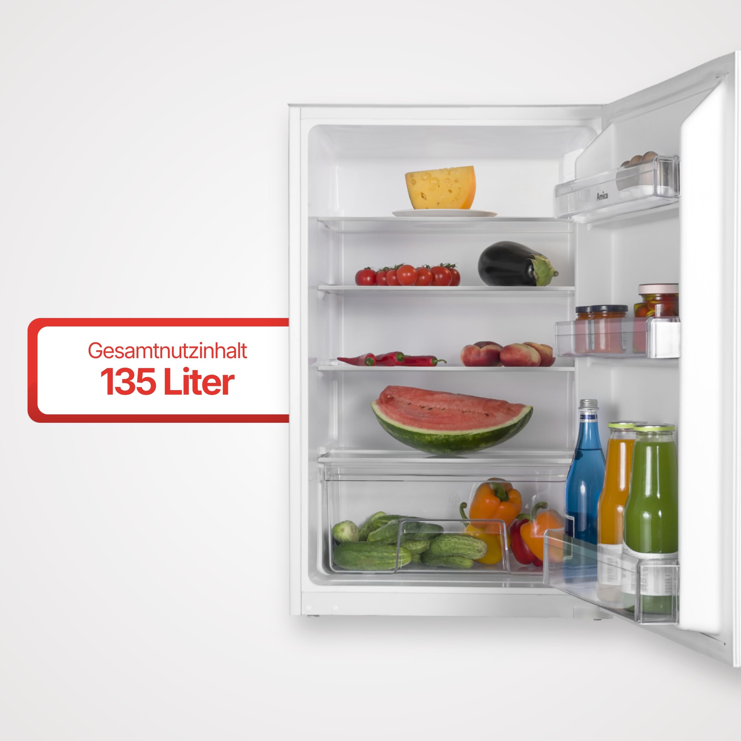 Amica Einbau Kühlschrank 135 L 87,1x54x54 cm EVKSS 353 900 | 880 mm Nische, Schlepptür-Technik, Inverter Kompressor, Elektronische Steuerung, Tür-Offen-Alarm, LED Beleuchtung