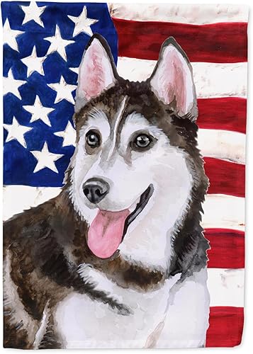 Caroline's Treasures BB9712GF - Bandera patriótica de Husky siberiano #2 para buzón, bandera decorativa para patio exterior, patio, obras de arte
