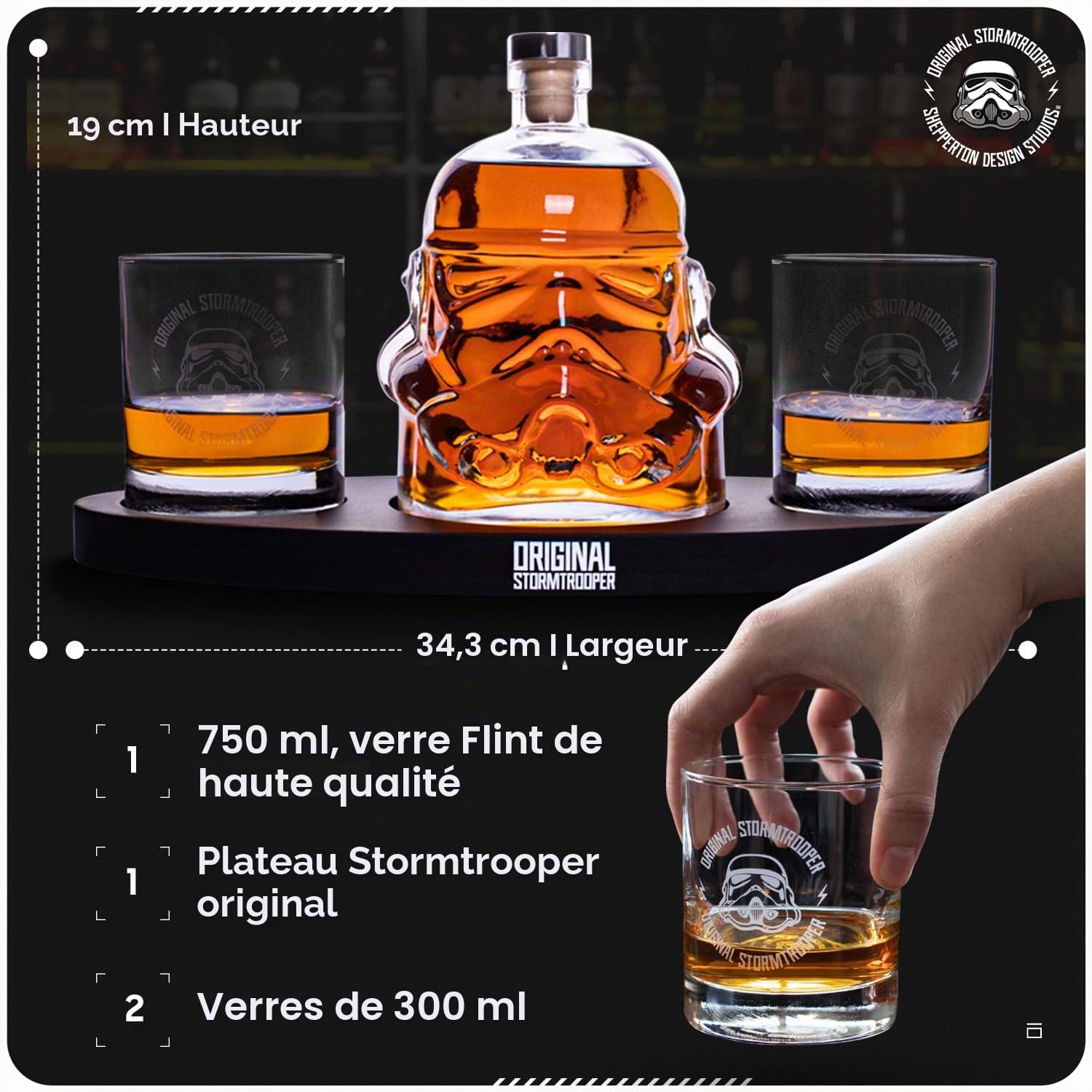 Ensemble de carafe Stormtrooper original avec 2 verres à whisky 3D, pour whisky Bourbon, Scotch et Gin, carafe de 750 ml, verres de 300 ml, cadeau d'anniversaire pour homme et femme - ThumbsUp !