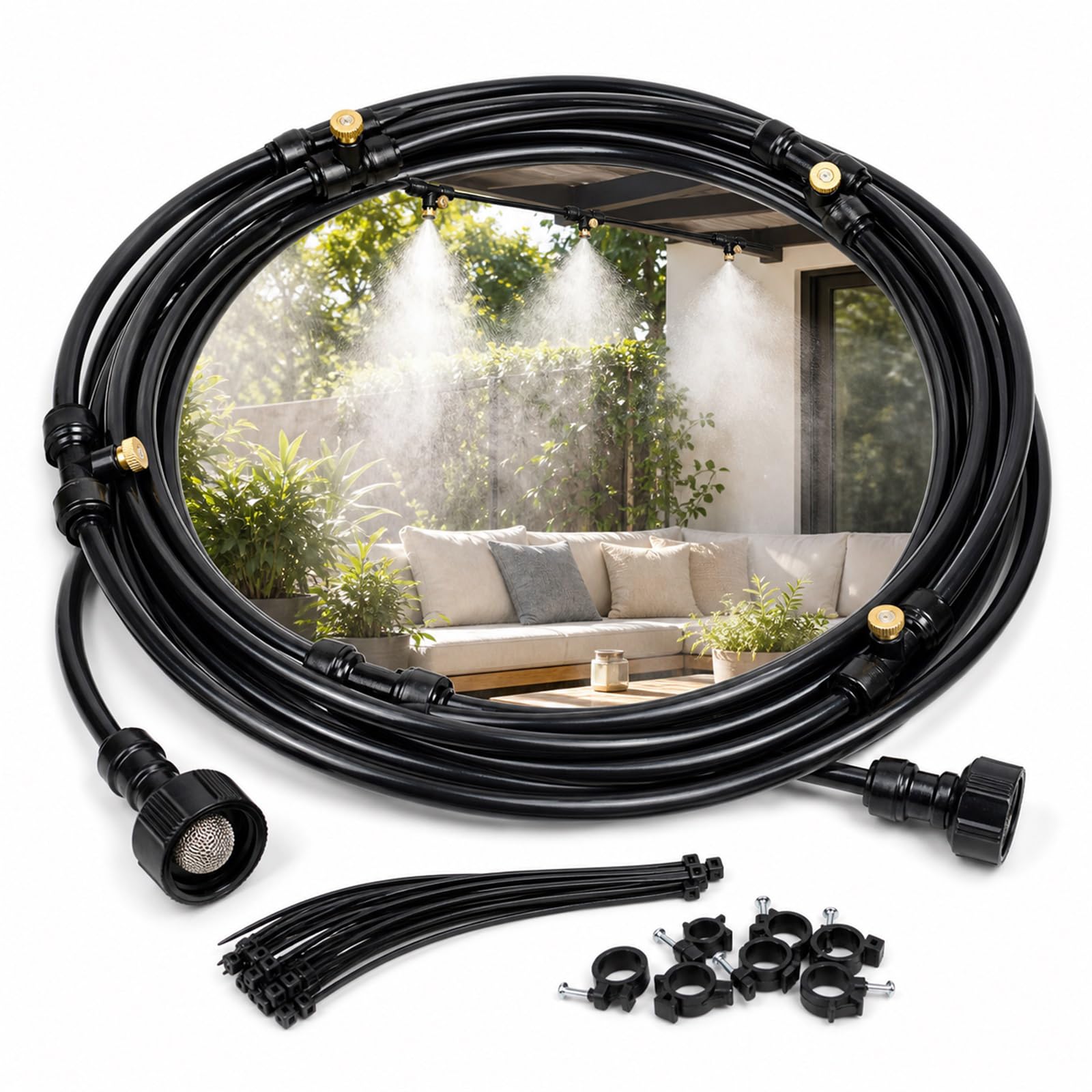 Kit Brumisateur Terrasse,Brumisateur Terrasse Exterieur,Brumisateur pergola,Kit De Tuyau Brumisateur par Brume,Refroidissement,Élimination poussières,pour Fleurs,Pelouse,Jardin,Balcon