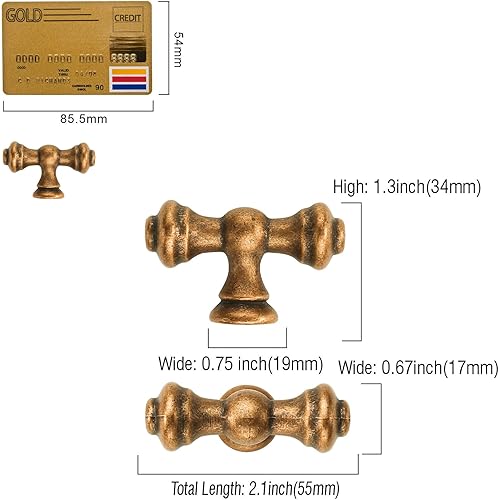 Miniatura 6 de Amerdeco Paquete de 10 pomos de latón antiguo para gabinetes de cocina de 2.1 pulgadas (2.087 in) con un solo agujero, pomos de tocador, pomos de